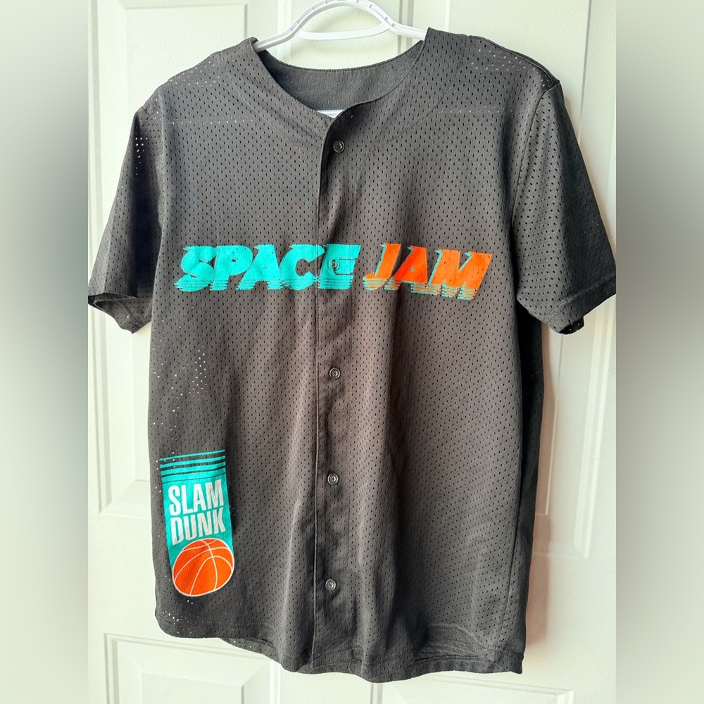 Space Jam Tune Squad Jersey Shirt Looney Tunes Mesh Button Up Black Small